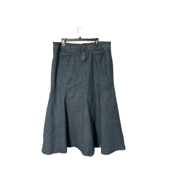 Ashley Stewart Womens Skirt Blue Jean Denim Maxi Modest Size 16W Plus Stretch - Picture 1 of 3